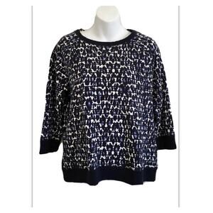 JONES NEW YORK Sport Knit Top Womens Large ~ NAVY/WHITE Striped/Animal Print